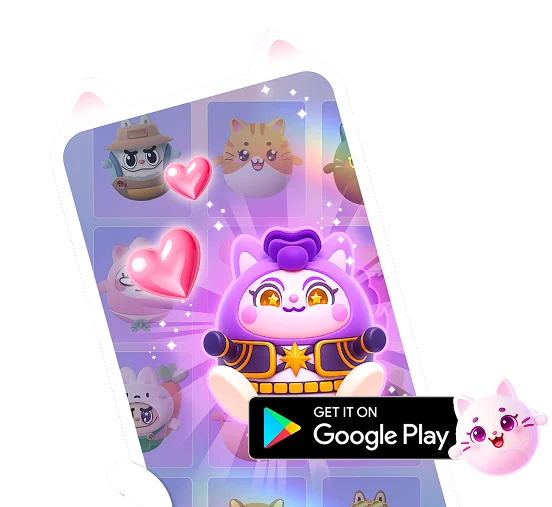 Okładka gry „Dancing Cats 2” przedstawia wesołego, animowanego białego kota na kolorowej, oświetlonej neonami trasie, a także postać w żółtej kurtce i krótkich spodenkach.